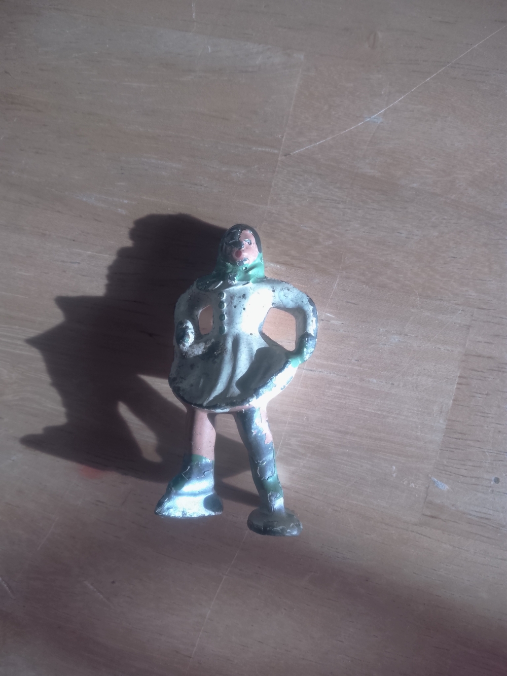 Vintage Painted Lead Girl Figurine in Green and Pink
